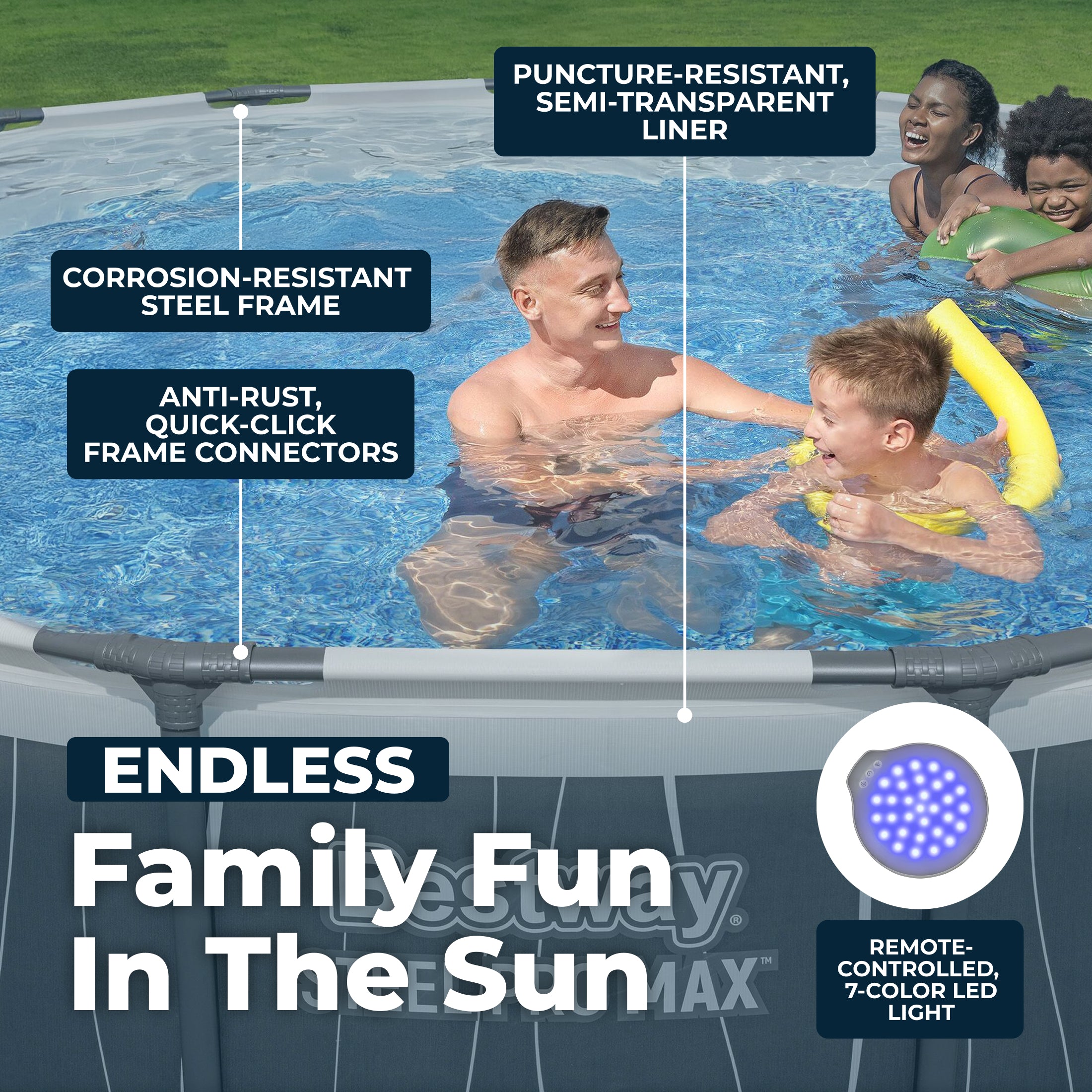 Bestway Steel Pro MAX 15' x 42 Round Above Ground Pool Set with LED Light - Image 5