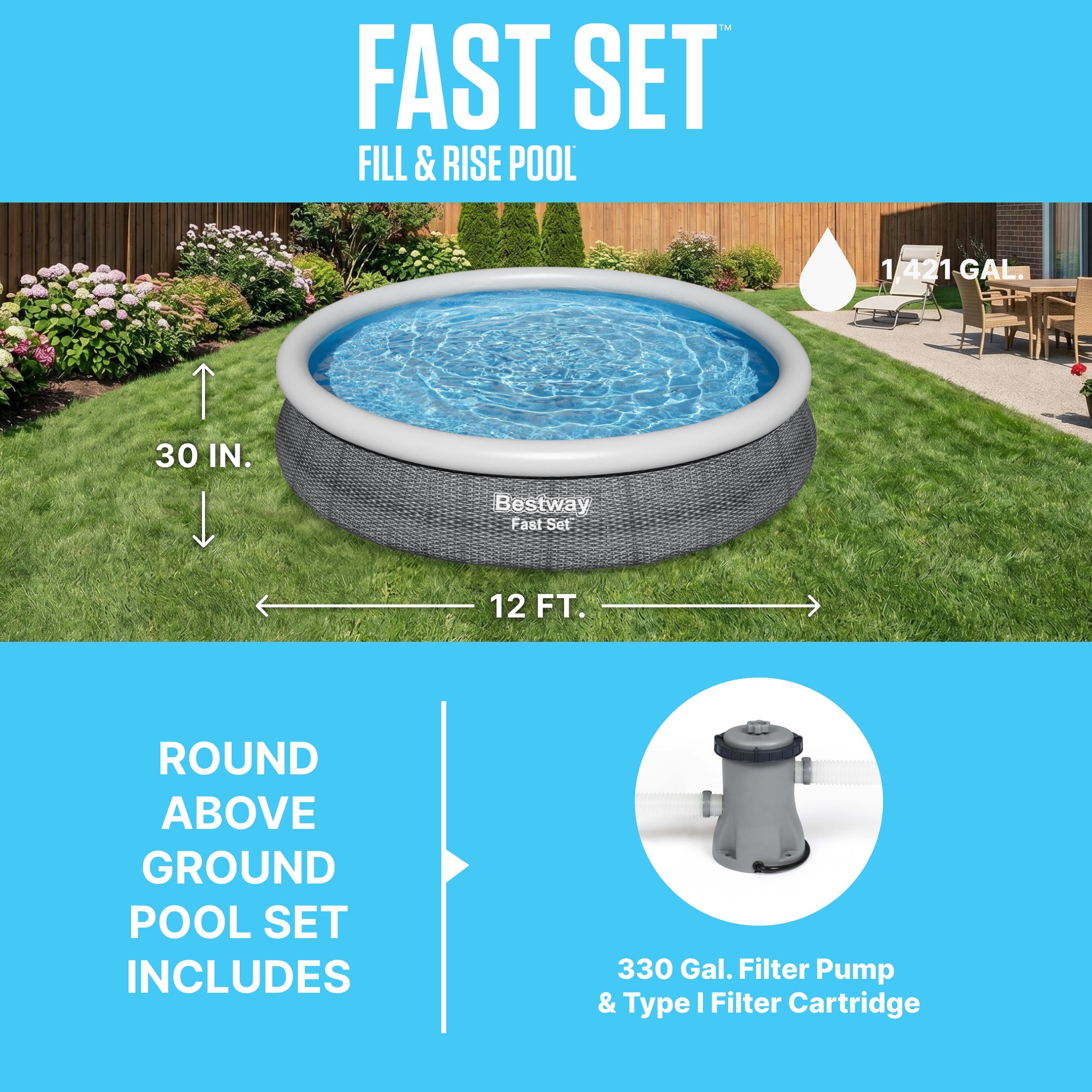 Bestway Fast Set 12' x 30 Inflatable Round Soft Sided Above Ground Pool Set - Image 2