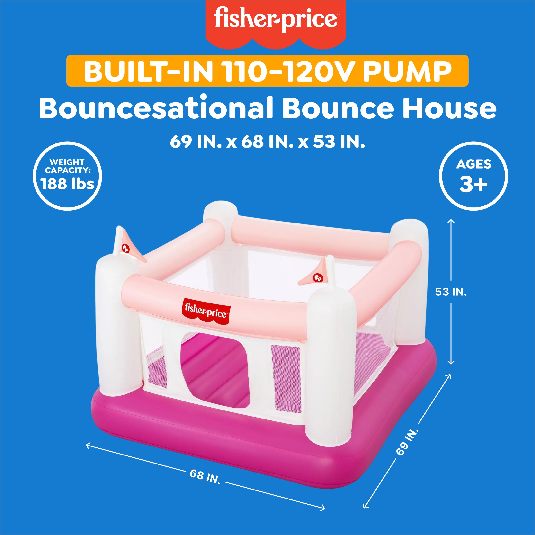 Fisher-Price Bouncesational Bounce House with Built-in Pump. Pink - Image 2